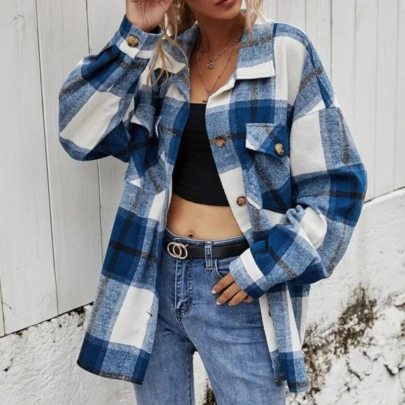 Cozy Plaid Button Down Oversized Jacket Shacket - Picture 2 of 7